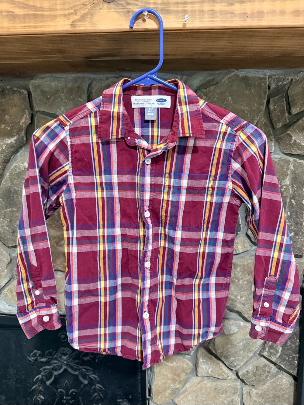 Old Navy The Classic Shirt Boys Small Plaid Button Down Red & Blue